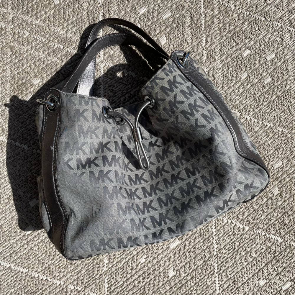 Michael Kors MK gray Drawstring Shoulder bag